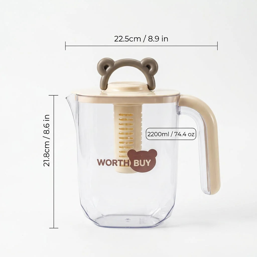 2200ml Large Capacity Plastic Water Jug Water Carafe Cold Drink Container Juice Jar Pitcher with Lid and Tea Filter