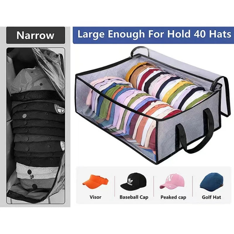 Collapsible Baseball Cap Storage Box, Large Capacity Multifunctional Hat Bag, Can Hold 40 Hats,Suitable for Dormitory Bedroom