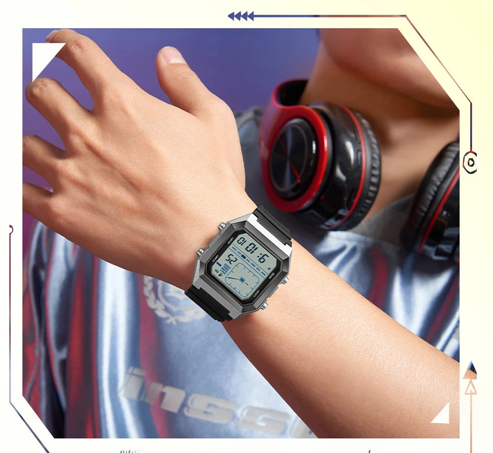 SANDA 6307 Casual Men's LED Electronic Watch Waterproof Sports Alarm Clock Multi functional Student Fashion Electronic Watch