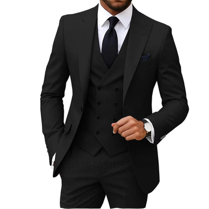 Slim Fit 3-Piece Men's Suit Set for Office Formal Business Wedding Groom Tuxedos Jacket Vest Pants Casual Male Men Clothing