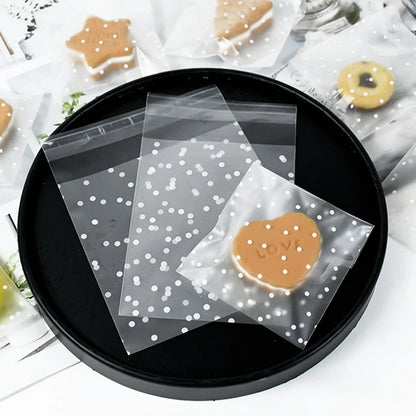 100pcs Plastic Transparent Cellophane Bags Polka Dot Candy Cookie Gift Bag Self Adhesive Candy Bags for Wedding Birthday Party