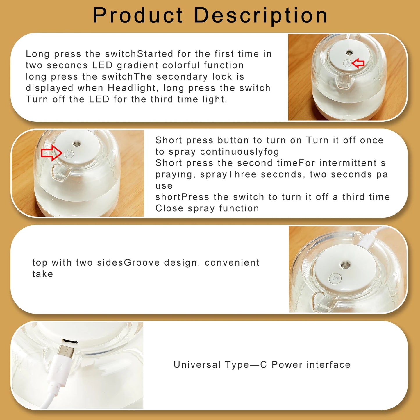 Large spray mute colorful light transparent water tank aromatherapy humidifier indoor portable bedroom air humidifier