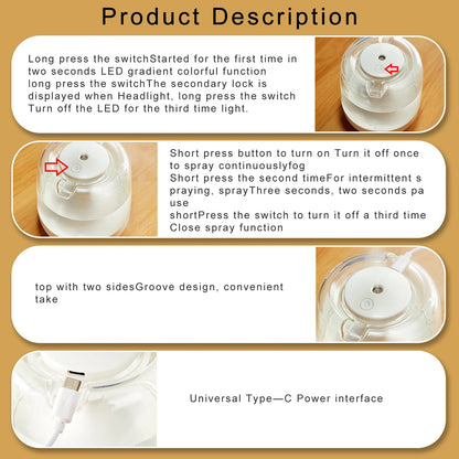 Large spray mute colorful light transparent water tank aromatherapy humidifier indoor portable bedroom air humidifier