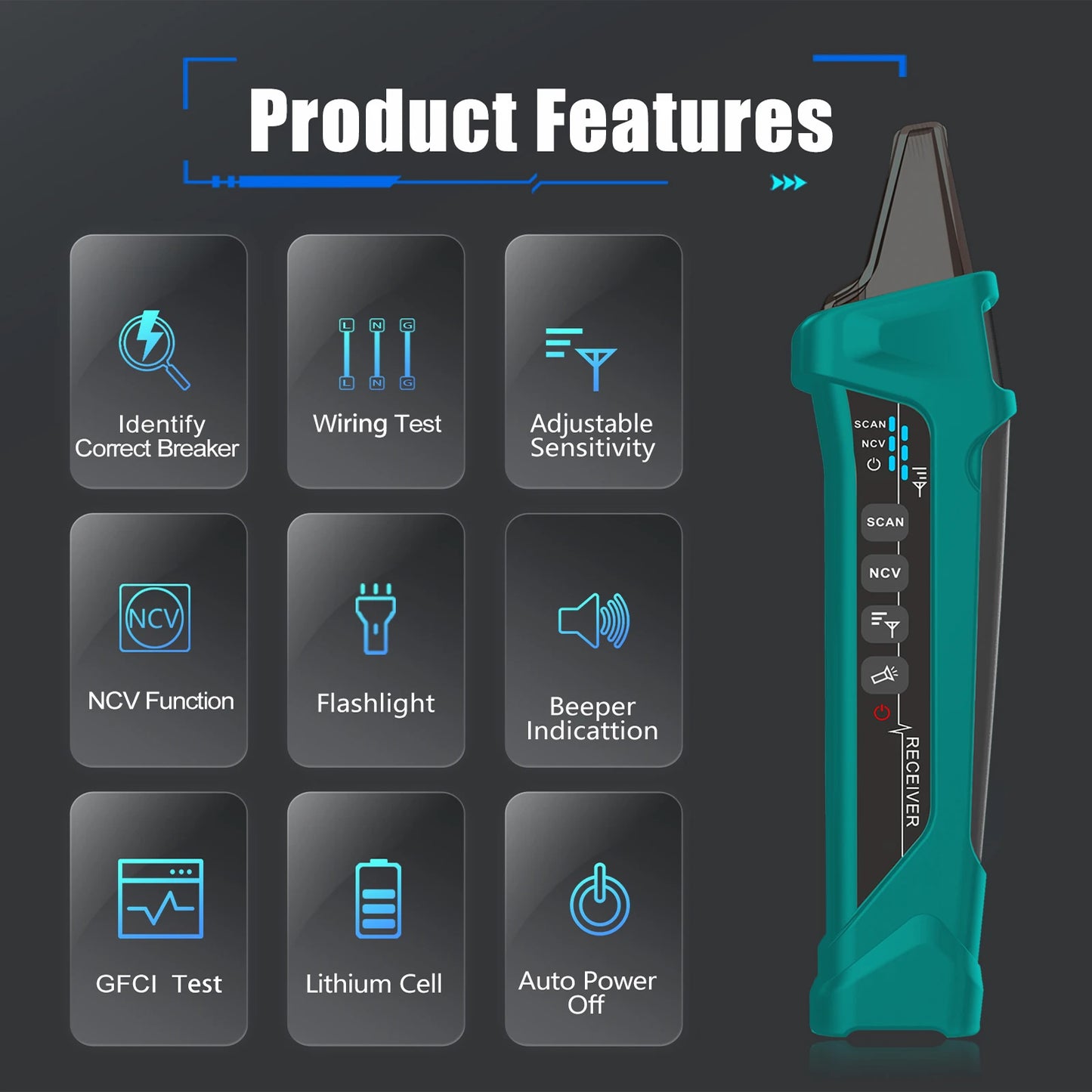 TOOLTOP ET32 Digital Circuit Breaker Finder Neutral/Live Wiring Detect GFCI Outlet Tester US/EU/UK Socket Voltage Measurement