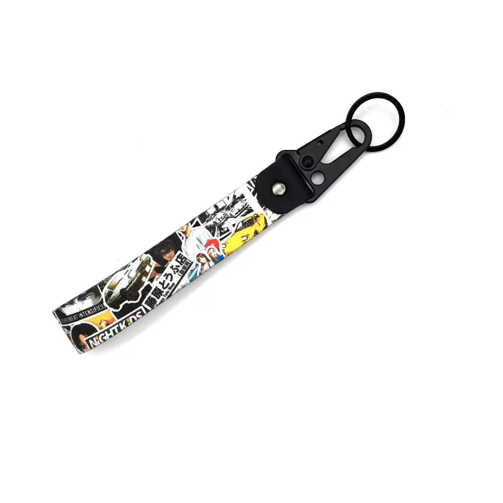 Initial D Car Keychain Nylon JDM Style Gift Lanyard Keyring Auto Key Steel Spring Clip Key Starp Key Pendant