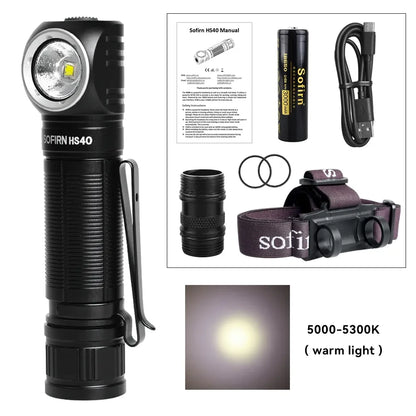 Sofirn HS40 USB C Rechargeable Headlamp 18650 Super Bright SST40 LED Torch 2000lm Headlight with 2 Modes Power Indicator