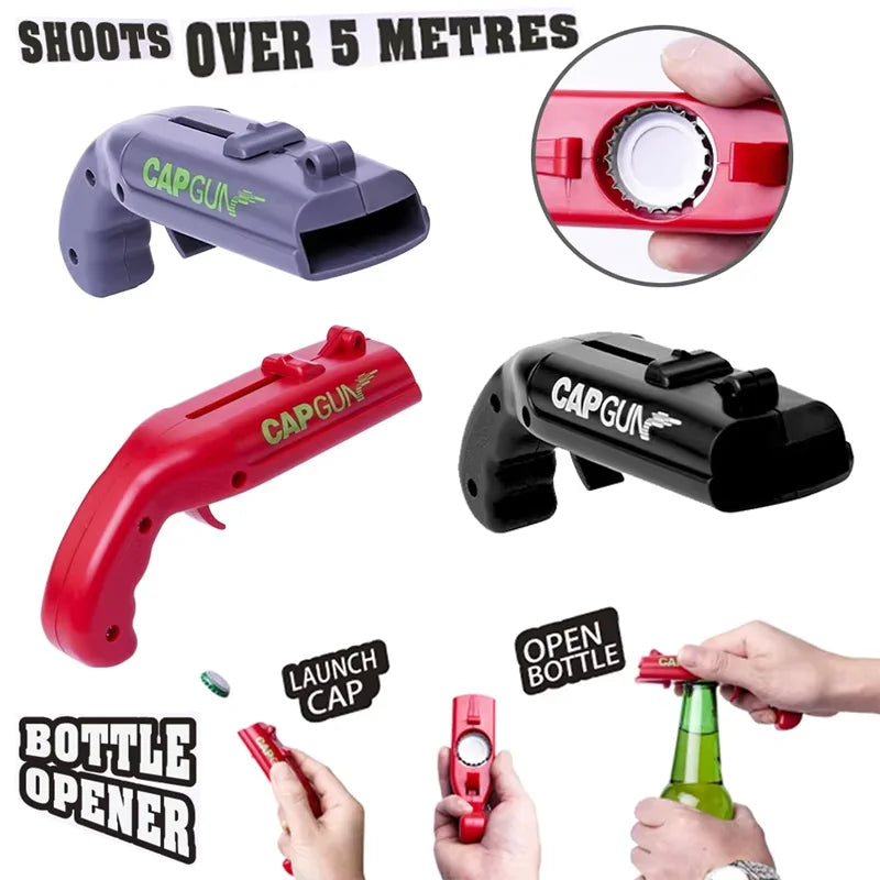 Creative Beer Bottle Opener Spring Cap Catapult Launcher Gun Shape Bar Tool Drink Opening Shooter Can Opener Kitchen Gadget Tool