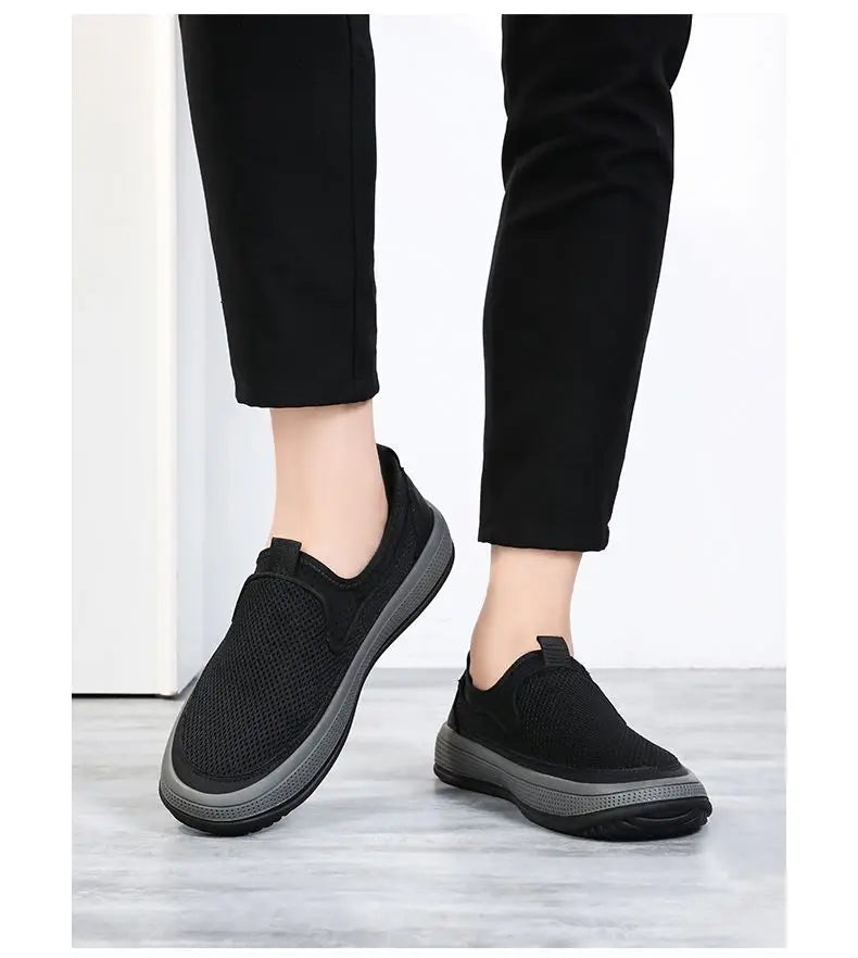 Mens Slip-On Breathable Mesh Casual Shoes Lightweight Soft Sole Versatile Loafers Walking Driving Summer Work Trendy Flat Shoes