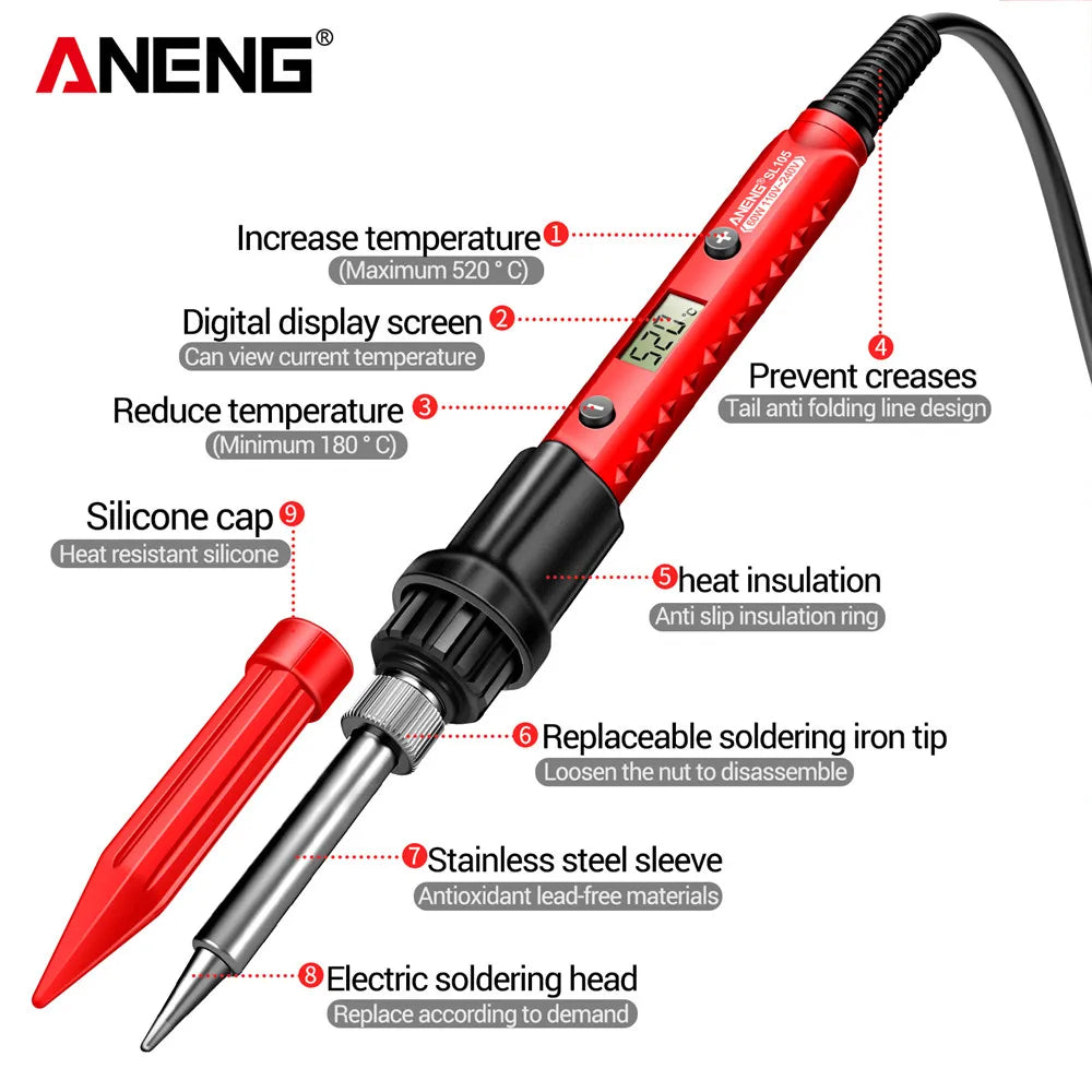 Digital Display Electric Soldering Iron ANENG SL105 Adjustable Temperature EU/220V US/110V Portable Kit Weld Solder Repair Tools