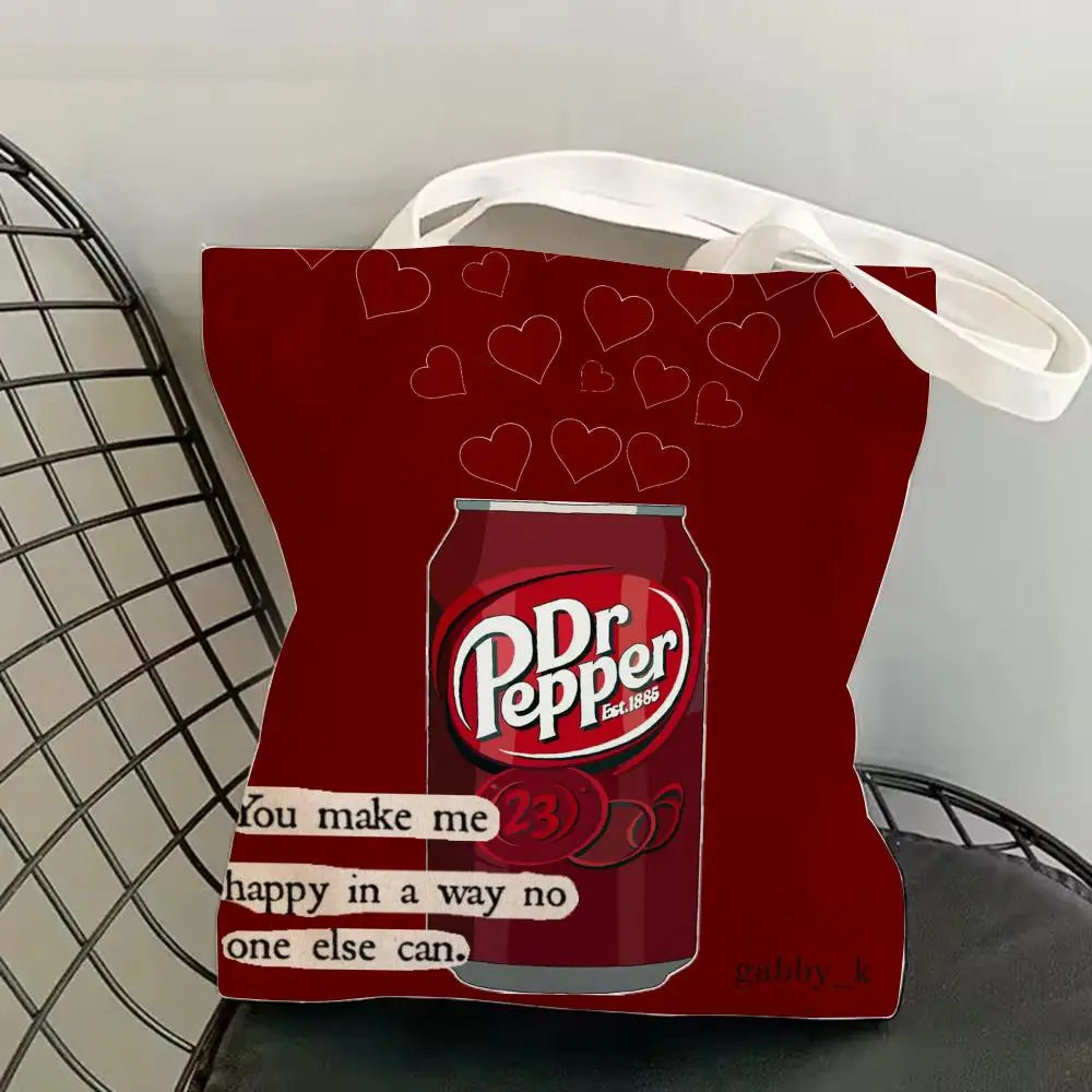 Classic Red Drink D-Dr P-PePper Storage Bags Canvas Double-Sided Print Fashion Shoulder Tote Shopping Bag Gift Eco Handbags