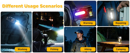 COB+XPE Dual Light Flashlight, 1200LM Adjustable Head with Magne t& Clip,USB Rechargeable Mini Work Light for Camping Hiking EDC