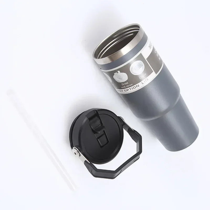 Stainless Coffee Mug with Straw Thermal Water Cups Insulated Car Drinkware