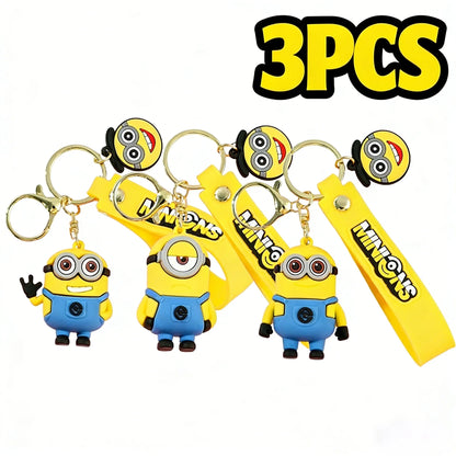 1/3/7/14PCS New Popular Anime Minions Keychain Cartoon PVC Children Toy Gift Cute Key Ring School Bag Pendant Car Key Chain