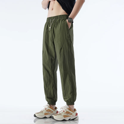 Men's Ice Silk Joggers Pants Fashion Jogger Pants Loose Straight Wide Leg Trousers Vintage Cargo Pants Man Solid Streetwear Men
