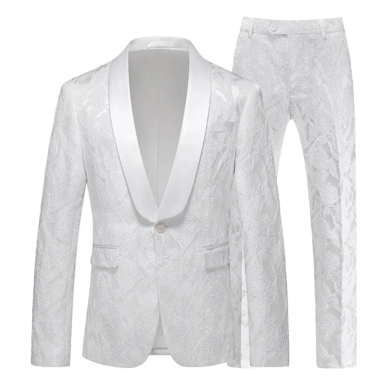 Man Outfit Fashion Printed Patchwork Slim Long Sleeve Men Suit Sets Single-breasted Blazer Straight-leg Pants Male 2-piece Suits