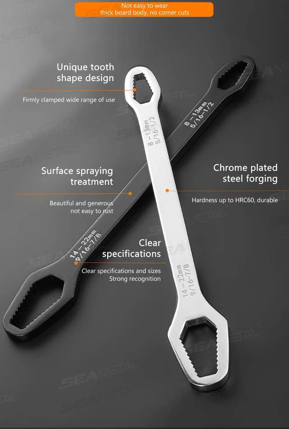 SEAMETAL 3-17mm 8-24mm Universal Torx Wrench Self-tightening Adjustable Glasses Wrench Board Double-head Torx Spanner Hand Tools