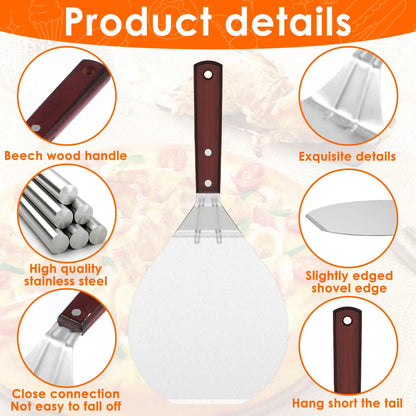 6.5/10/12inch Pizza Shovel Metal Non-Stick Pizza Peel with Wood Handle Cake Lifter Transfer Tray for Homemade Baking Pizza Bread