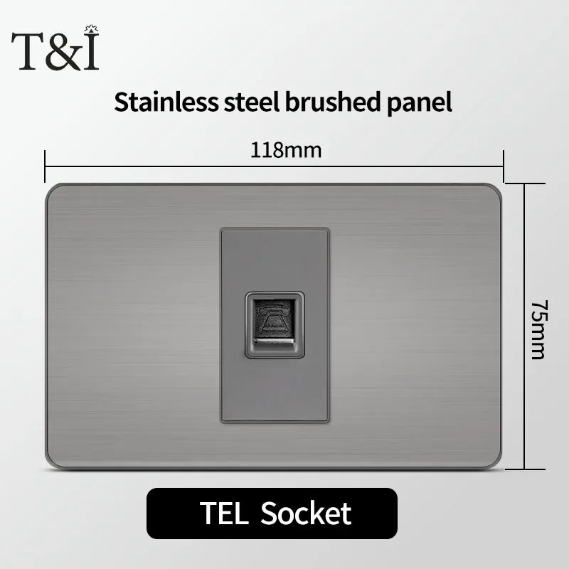 118 US Mexico Grey Stainless Steel Brushed 2way Electrical Light Switch Home Wall Socket Plug Double USB Type-C Power Outlet