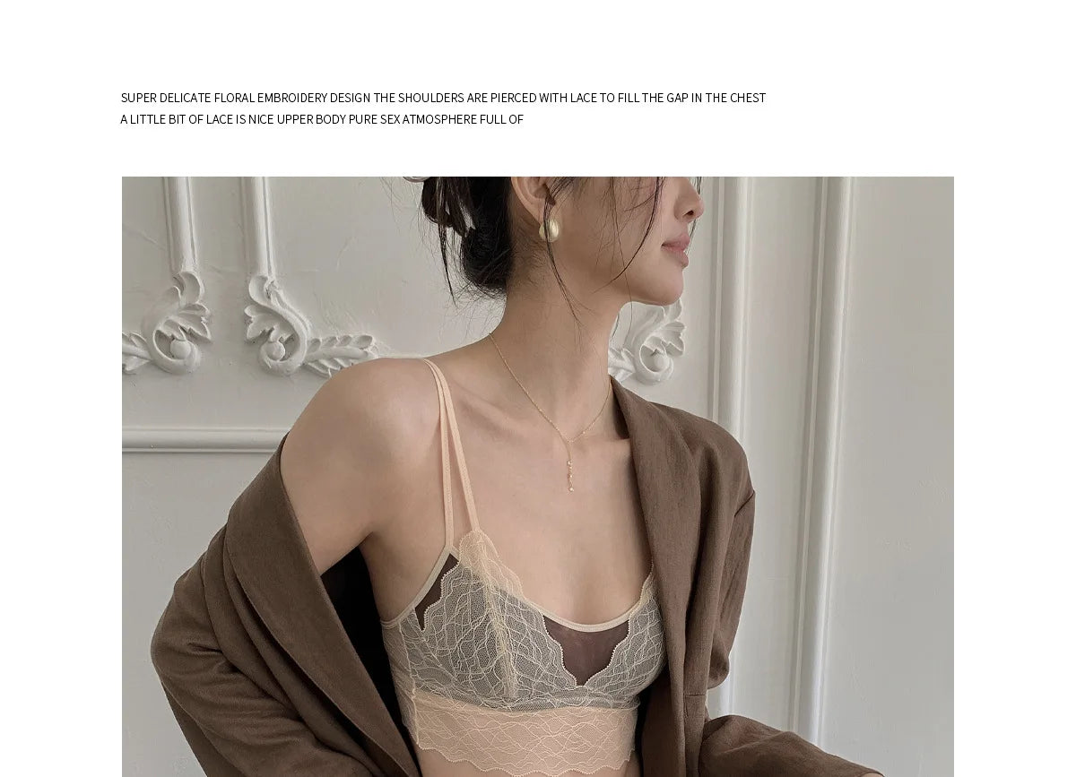 Sexy Lace Bralette No Underwire | French Triangle Cup Bra | Summer Thin Breathable for Women | Slimming Strappy Back Lingerie