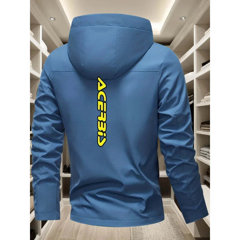Men's Off-Road Motorcycle Style Hooded Jacket BIS Bright yellow logo print Windproof versatile casual functional jacket