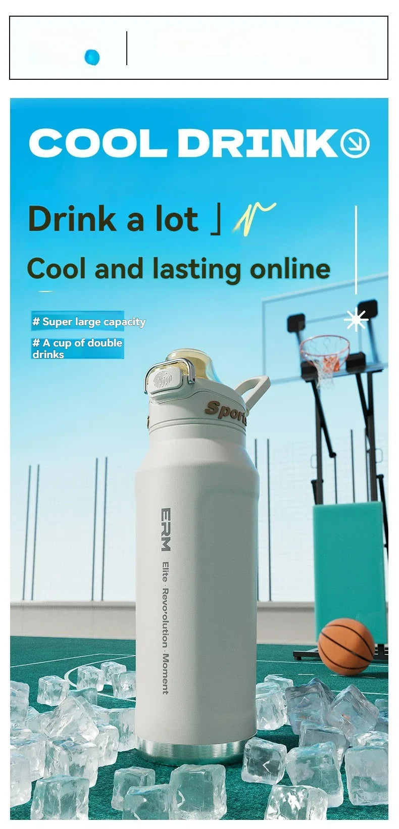 1L Stainless Steel Thermos Bottle, Iced & Heat Insulated Cup, Hiking Cycling Fitness Vacuum Flask with Handle