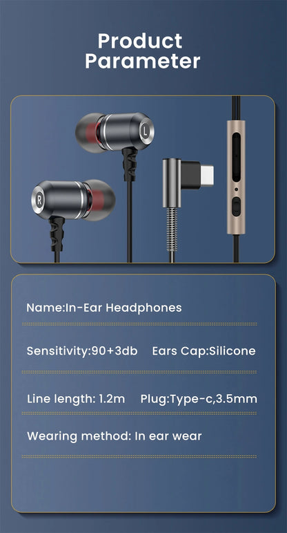 OLAF DAC Type C Earphones Wired Headset USB C Gamer Headphones Cable Handsfree Type-C Earbuds For iPhone16 15 Samsung S23 Xiaomi