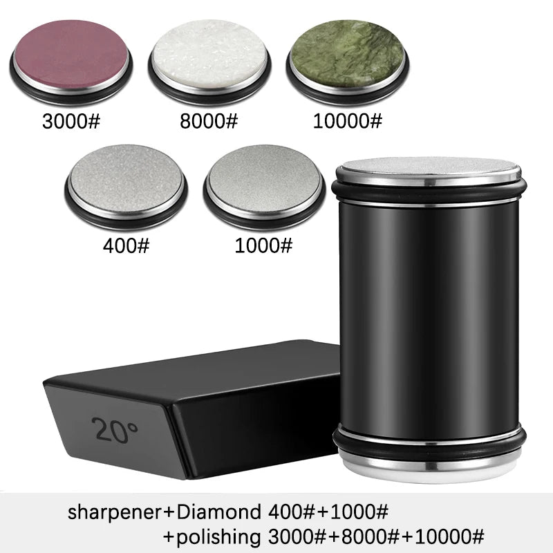 Rolling Knife Sharpener Double Sided Diamond Sharpening Stone 15/20° Degree Magnetic Angle Roller Sharpening for Kitchen Knives