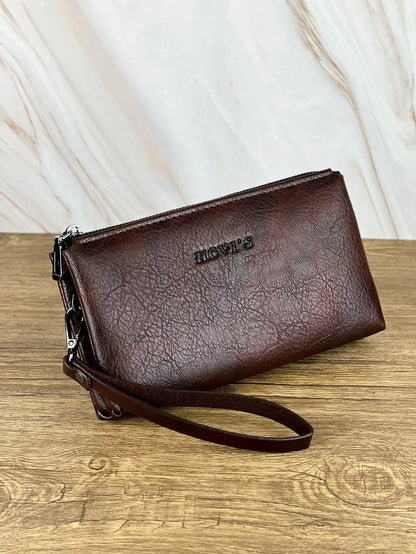 Fashion Simple Retro Men's Clutch Bag Wallet Business Large Capacity Clutch Bag Double Compartment Zipper Long Wallet Clutch Bag