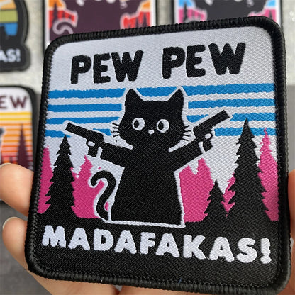 PEW PEW Madafakas Gun Tactical Morale Badge Patch Black Cat It's Fine Armband Fabric Patches Funny Hook & Loop  Backpack Emblems