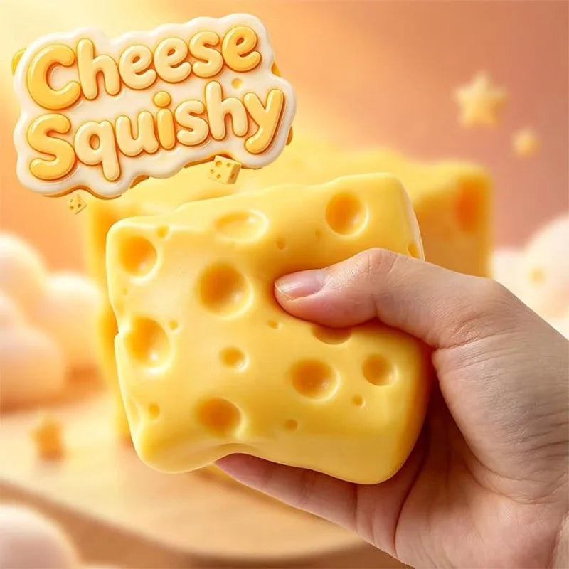 Kawaii Cheese Squishy Toy Stress Relief Fidget Toy, Soft Squeeze Cheese Block for Desk Decor, Anxiety Relief Sensory Toy for Adu