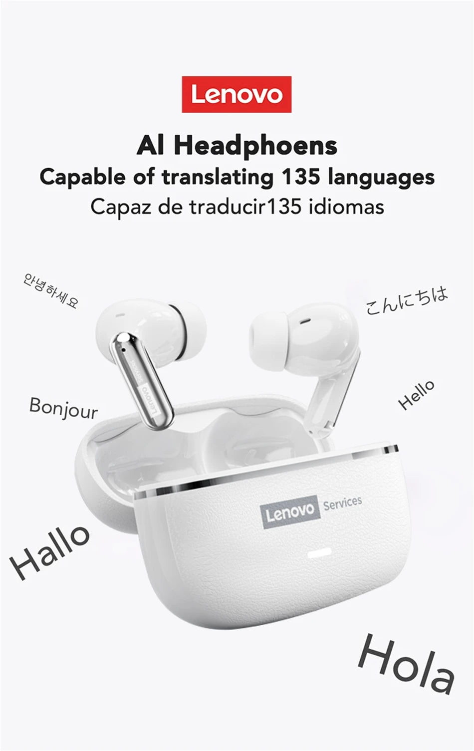 Lenovo 2026 AI Real Time Translation Wireless Earphones TWS Hi-Fi IMAX-level Sound Earphones Stereo ENC Noise Cancelling Earbuds