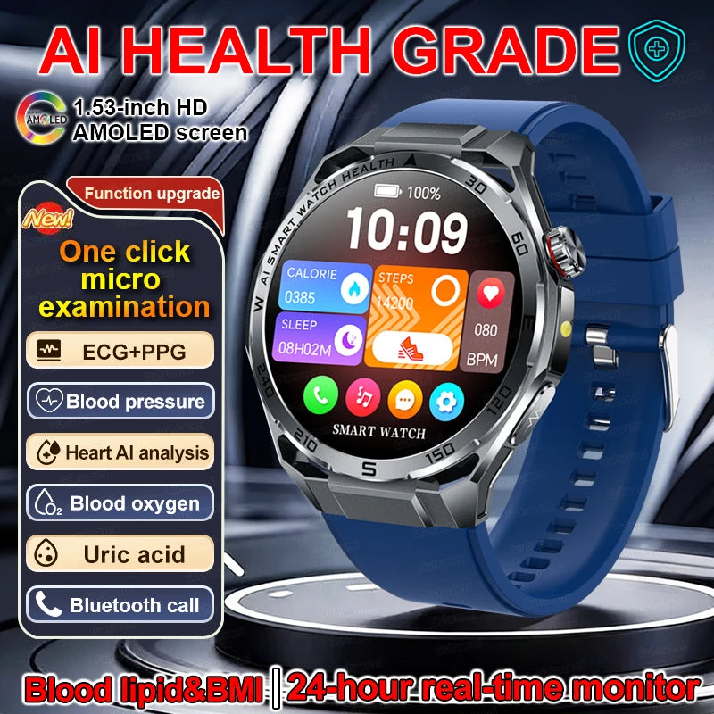 Smartwatch ECG High-End dla mężczyzn Ciśnienie krwi Lipidy Tlen we krwi Analiza ciała Kwas moczowy Monitor Zdrowia Smartwatch dla mężczyzn i kobiet