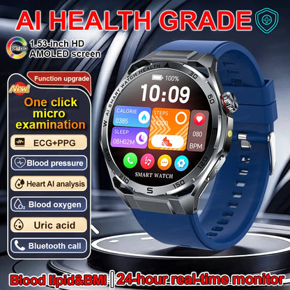 Smartwatch ECG High-End dla mężczyzn Ciśnienie krwi Lipidy Tlen we krwi Analiza ciała Kwas moczowy Monitor Zdrowia Smartwatch dla mężczyzn i kobiet