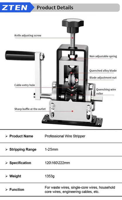 Manual Wire Stripping Machine 1-70mm² Portable Electric Drill Powered Hand Crank Wire Stripper Scrap Copper Cable Peeler Tool