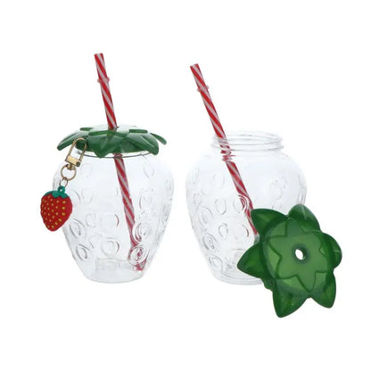 ✔Strawberry Shaped Plastic Cup With Straw Cute Water Bottle Portable Drinking Cup Beverage Cups For Summer Party Home Use