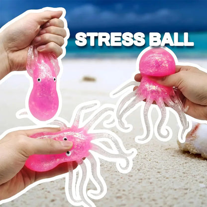 Glitter Octopus Squishy Toy Soft Stress Relief Fidget Toy Squeeze Jellyfish Squishy Compression Decompression Toy for Kid Adults