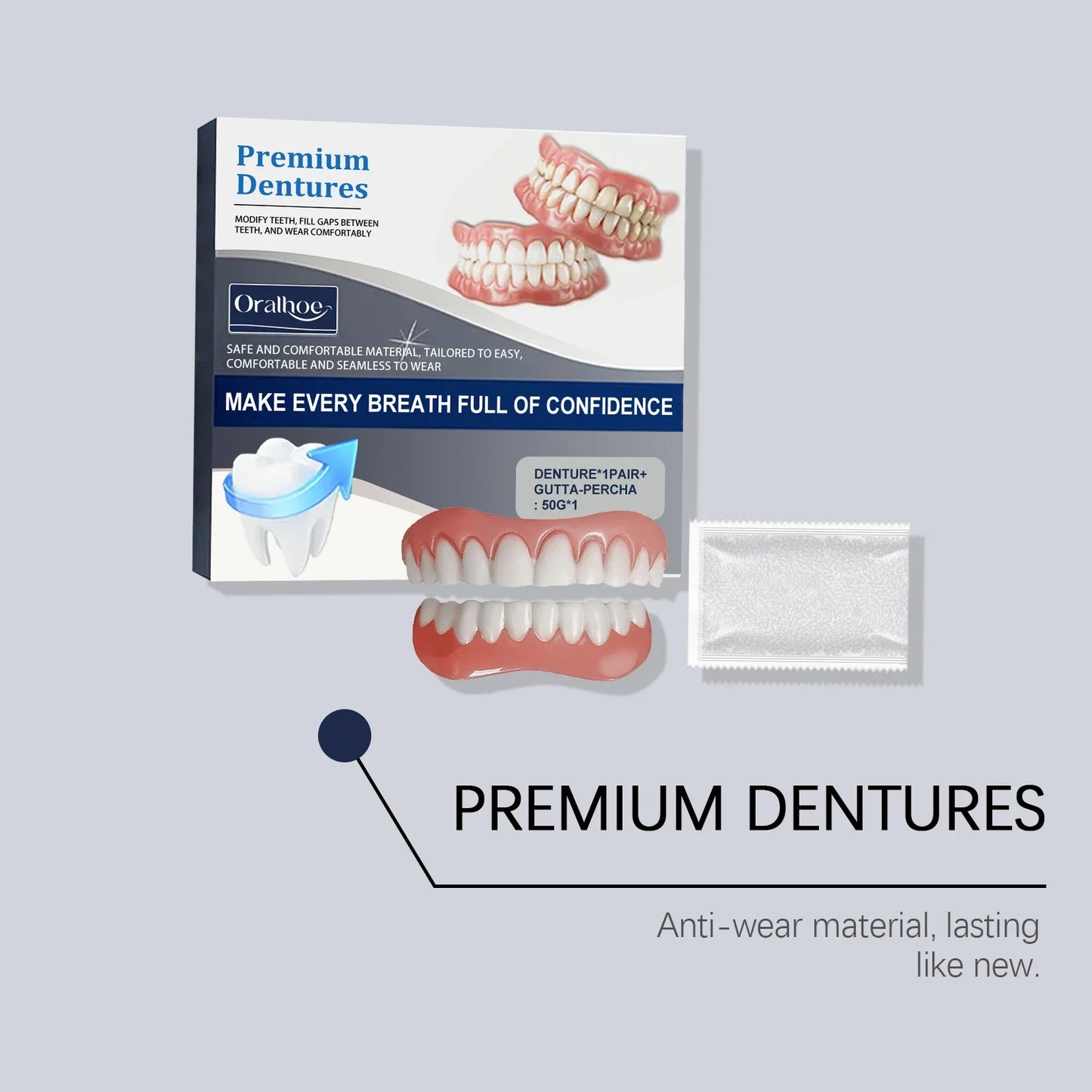 Premium Adjustable Denture Grooming Kit, Easy Daily Teeth Maintenance for Healthy, Beautiful Relaxed Smiles