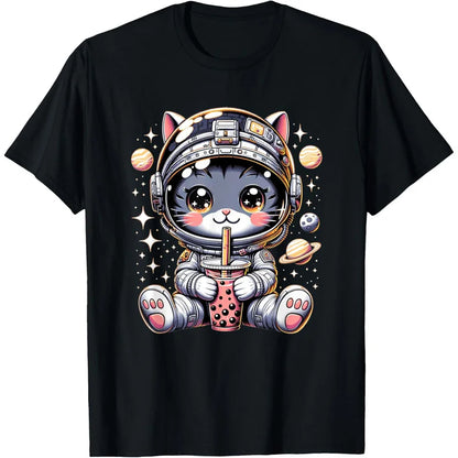 Astronaut Cat Pattern T Shirt For Women Cute Animal 3D Printed Short Sleeves Summer Leisure Tees Round Neck Loose Tops T-Shirts