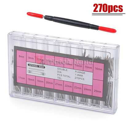 360pcs/set Metal Link Pin Watch Repair Tools Dia 1.5mm/1.8mm Strainless Steel Spring Bars Length 8mm- 25mm Watchband Strap Pin