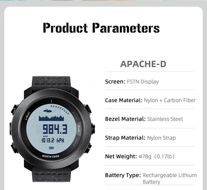 NORTH EDGE 2025 APACHE-D Smart Watch Free Dive Watch Sports Digital Watch Altimeter Barometer Compass World Time Waterproof 100M