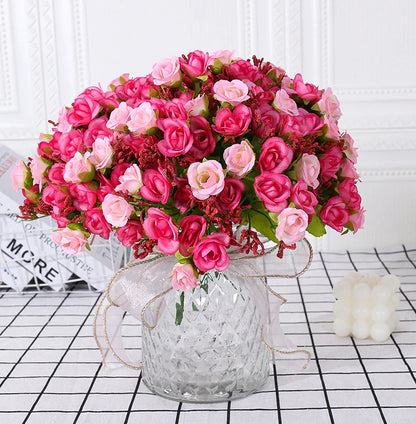 Simulated Rose Bouquet Home Decoration Small Rose Camellia Wedding Decoration Artificial Flowers Garden Decoration