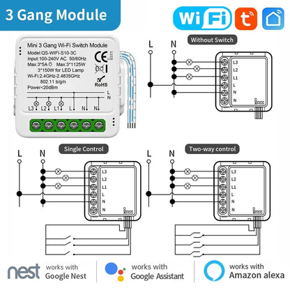 TNCE TUYA WIFI/Zigbee Switch Light Curtain Dimmer Smart DIY MINI Module, 2-way Control Breaker, Voice with Alexa Google Home