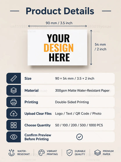 Custom Business Cards 50-1000PCS Personalized Double Sided Full Color Printing 300GSM Matte Paper Professional Name Cards