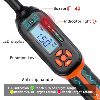 MOVECRAB Series Digital Torque Wrench 1.5-340N.m 2% Accuracy Preset Values with Buzzer, LED Flash & HandleVibration Notification