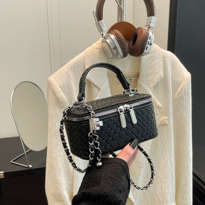 Retro Women Crossbody Bag Woven Pattern Soft PU Leather Handbag Multi Function Adjustable Chain Strap Shoulder Bag for Commute