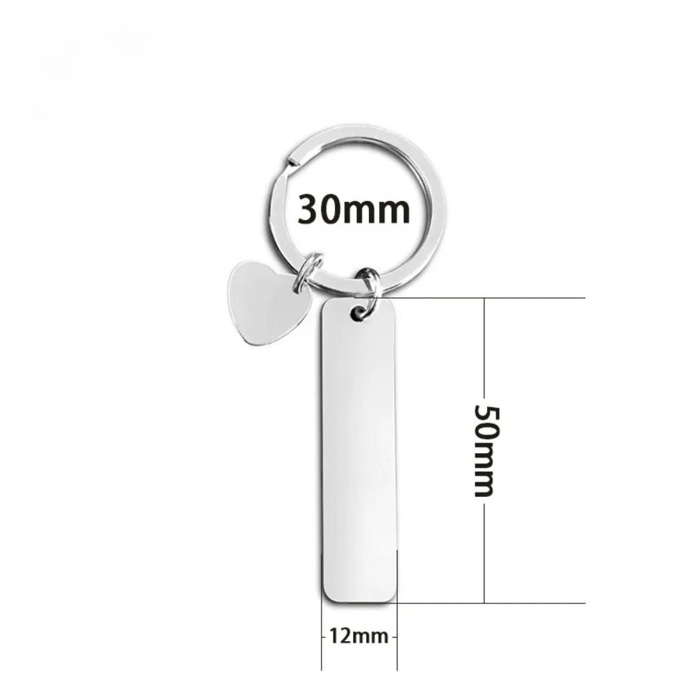 New Style Stainless Steel Custom Logo Name Keychain Rectangular Hang Tag Metal Key Ring Advertising Holiday Engraved Laser Gift