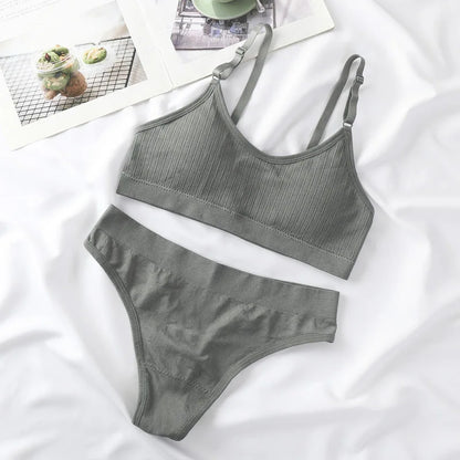 Women Push-Up Bra And Panties Set Wire Free Seamless Bra Sexy Lingerie High Waist Thongs Sports Brassiere Female Underwear Set