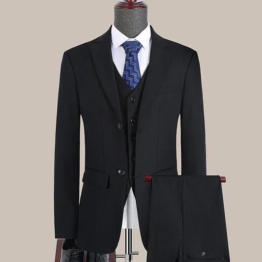 Solid-colored Suit Fashionable and Formal Outdoor Gentle Trend Solid Color Men's Business Casual Fit Wedding Host Gentle Suit