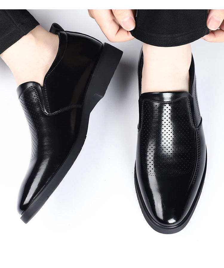 Men's Summer Breathable Comfortable Loafers British Business Formal Derby Shoes Hollow out Design Leather Shoes for Men-SJ2501-1