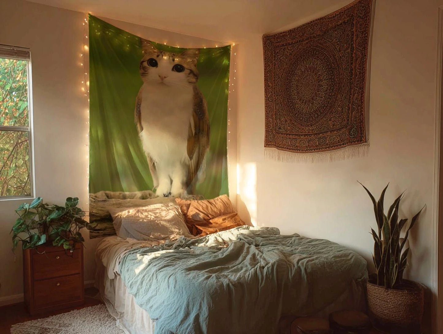 Meowl Cat Owl Funny Meme Tapestry Bedroom Wall Hanging Fabric Living Room Home Dorm Decor Art Home Decor